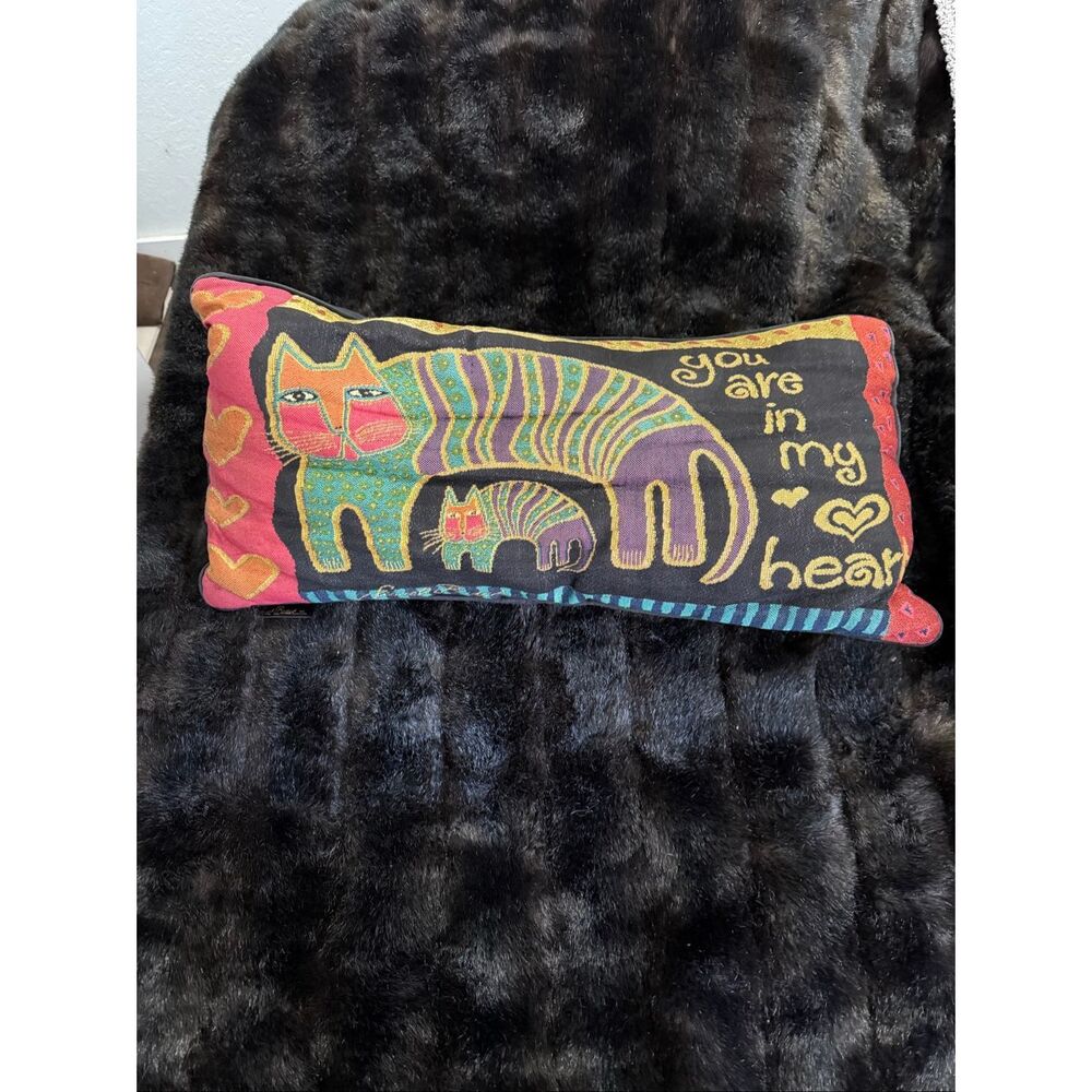 Laurel Burch You Are In My Heart  Cat Tapestry Pillow Rectangle 24” X 12”
